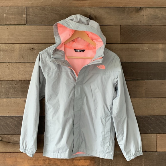 The North Face Girls Kids Zipline Full Zip Hooded Rain Jacket Coat Gray Peach - Picture 1 of 6